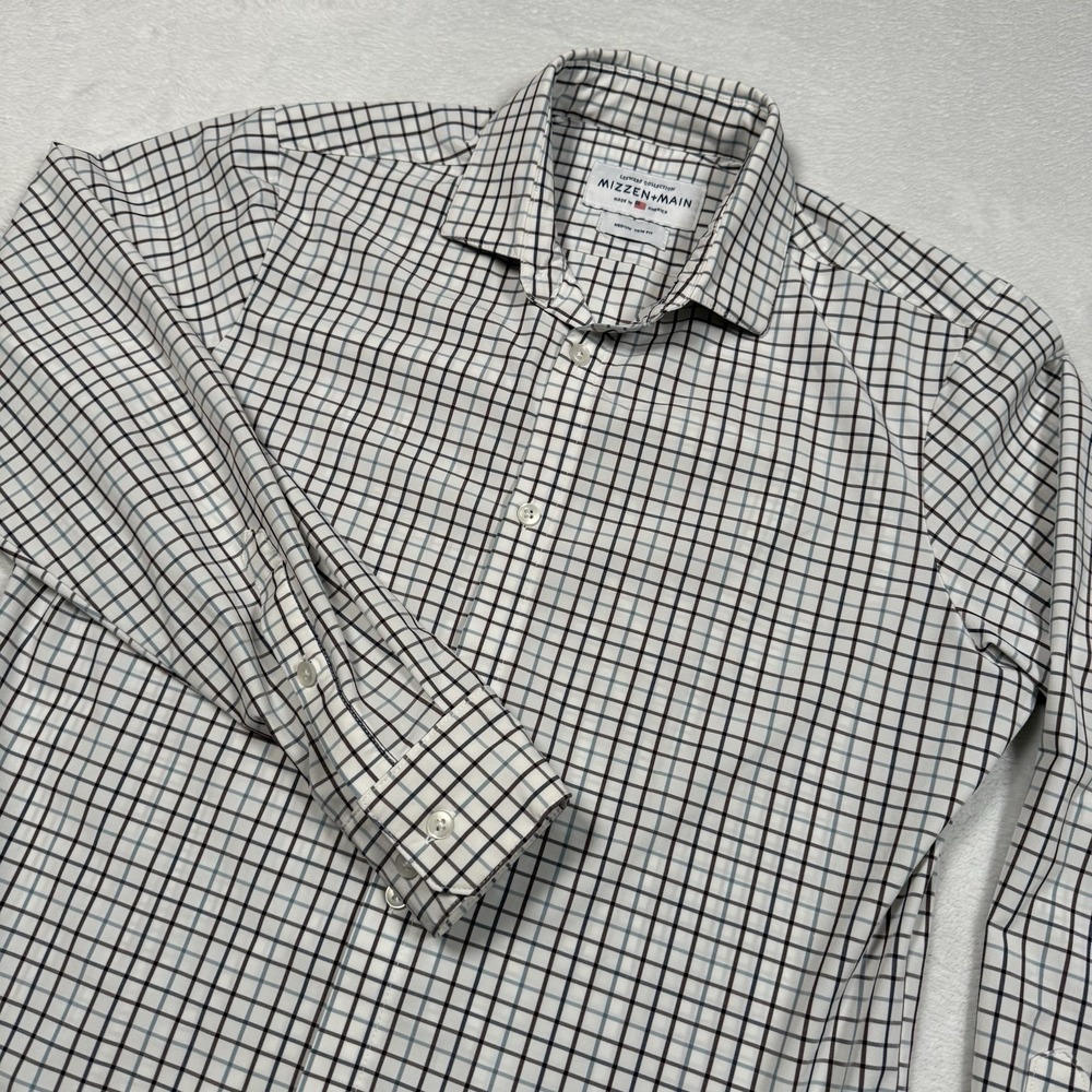Mizzen Main Leeward Shirt Men Medium Trim Fit Check Pattern Button Down Stretch‎